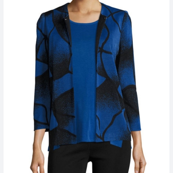 Misook Sweaters - MISOOK Lyons Blue/Black Ribbed Bracelet-Sleeve Open Cardigan Jacket Size 1X